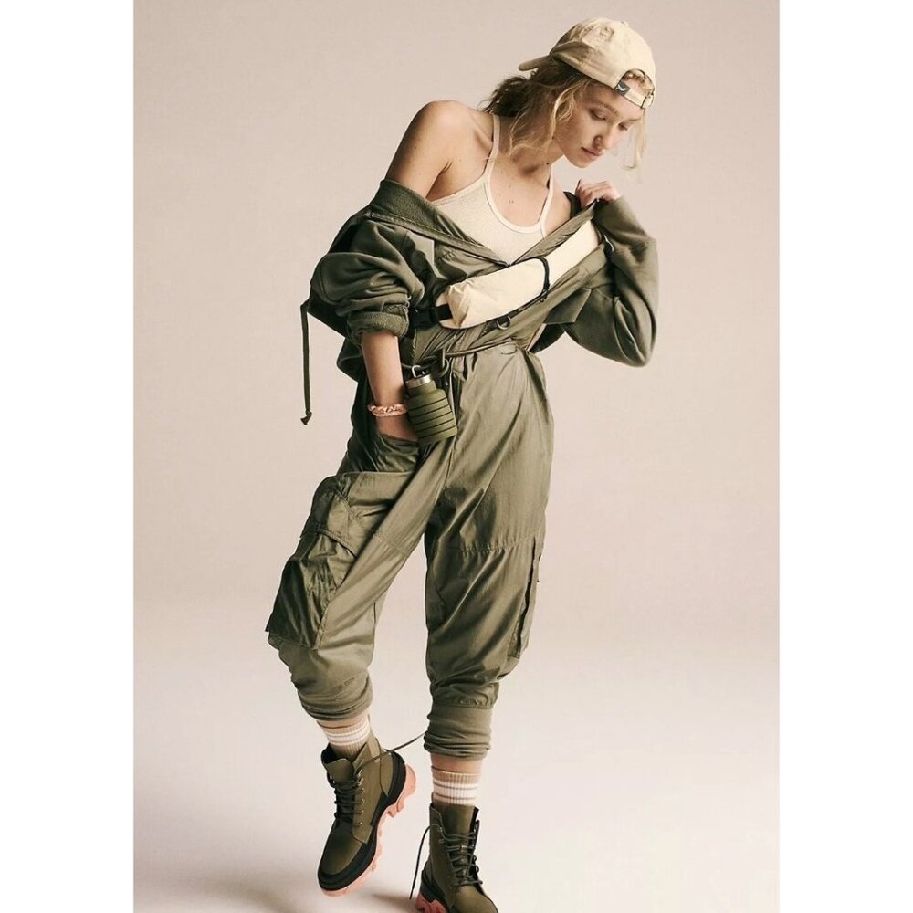 Free People Womens Small Second Half Jumpsuit Secret‎ Garden Hooded Long Sleeve